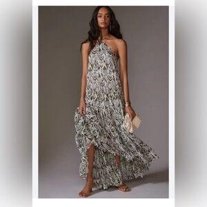 MISA Los Angeles Maxi Dress. Size: XL. Green. Ivory. Halter. NWT.